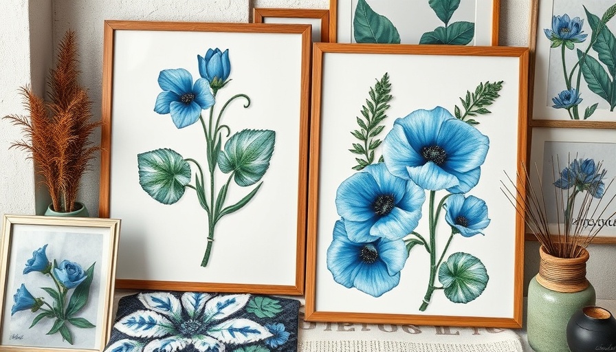 DIY solar printing ideas with botanic patterns in blue hues.