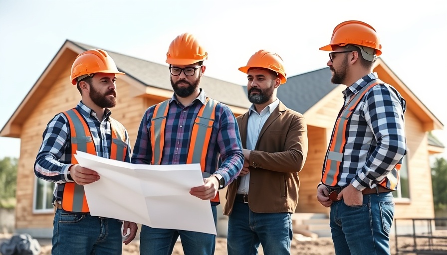 Team of engineers inspecting a home construction site.
