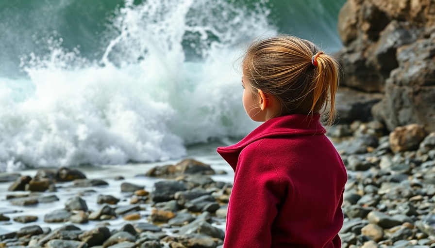 Young girl on beach with crashing wave, linked to impact of the 2024 General Conference.