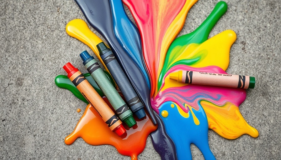 Melting crayons symbolizing diversity on textured concrete.