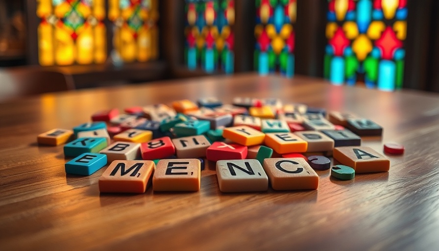 Colorful tiles on table with stained glass reflection, LGBTQ+ affirmation in The United Methodist Church.