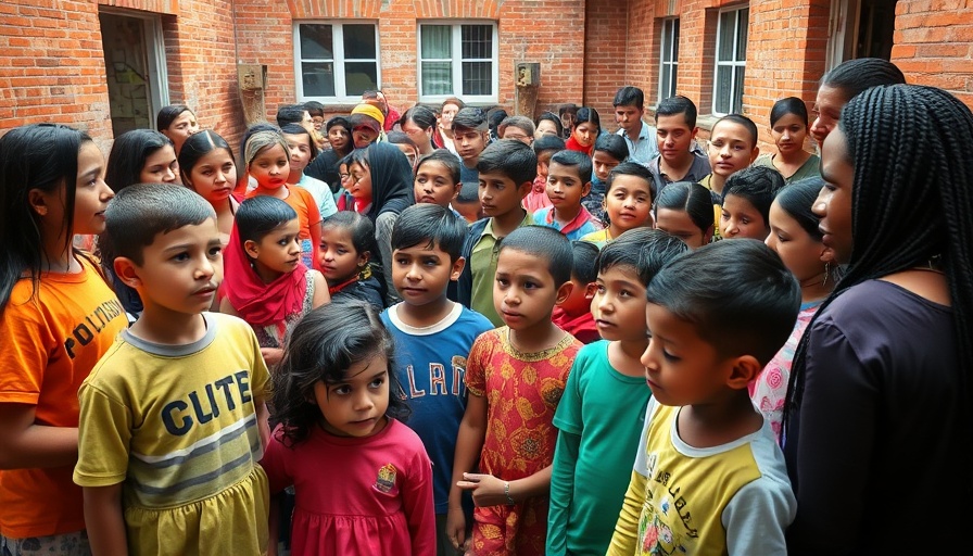 Community gathering for help in Kenya, children listening attentively