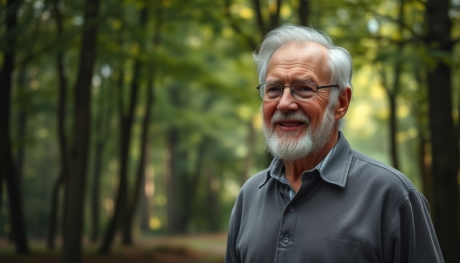Elderly man smiling in nature, symbolizing hope and healing in faith.