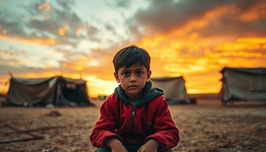 Boy in Gaza reflecting during sunset, highlighting fasting context.