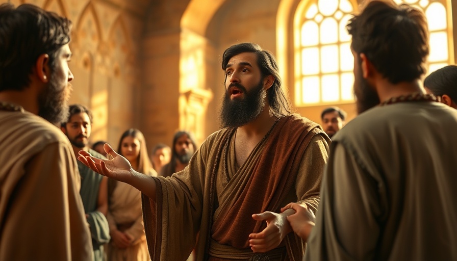 Animated biblical scene of a figure speaking on righteousness of God.