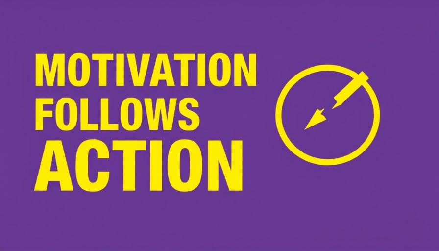 Minimalist poster on motivation follows action, purple background, circular symbol.
