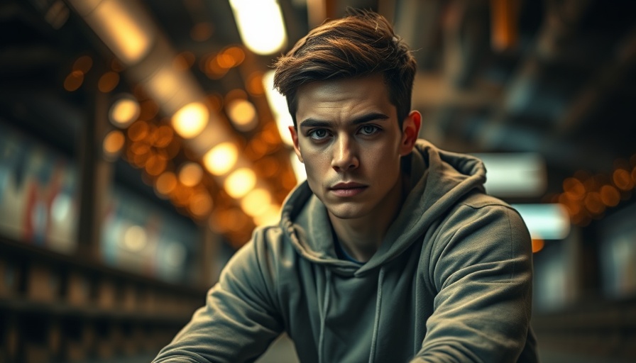 Focused young man in urban setting, symbolizing self motivation.