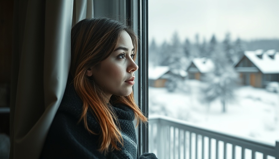 Thoughtful woman looking out window in winter, related to subconscious reprogramming for success.