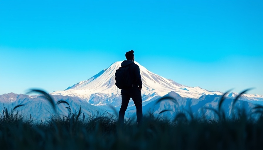 Person looking at a mountain as a metaphor for achieving goals.