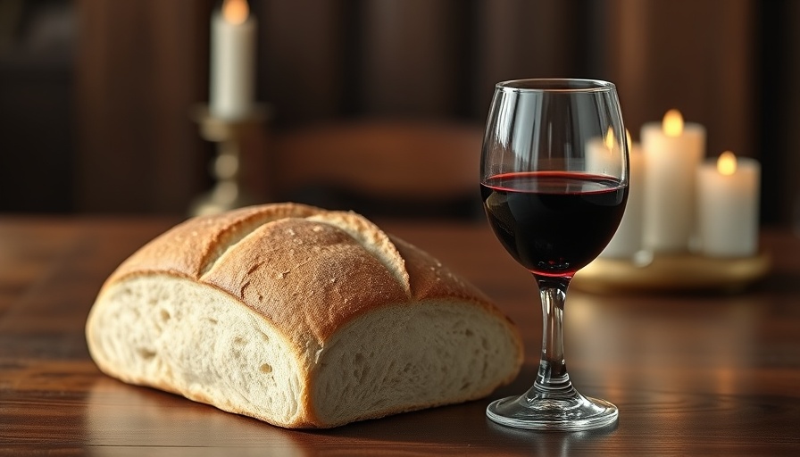 Bread and wine symbolizing Christianity's significance on a table.