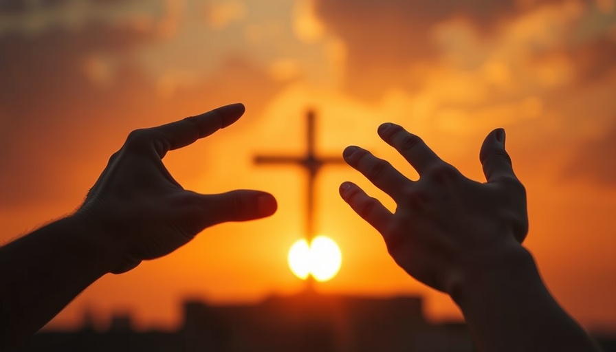 Symbolic hands reaching out with cross in background, symbolizing Bonus Commandment and Two-Part Salvation.