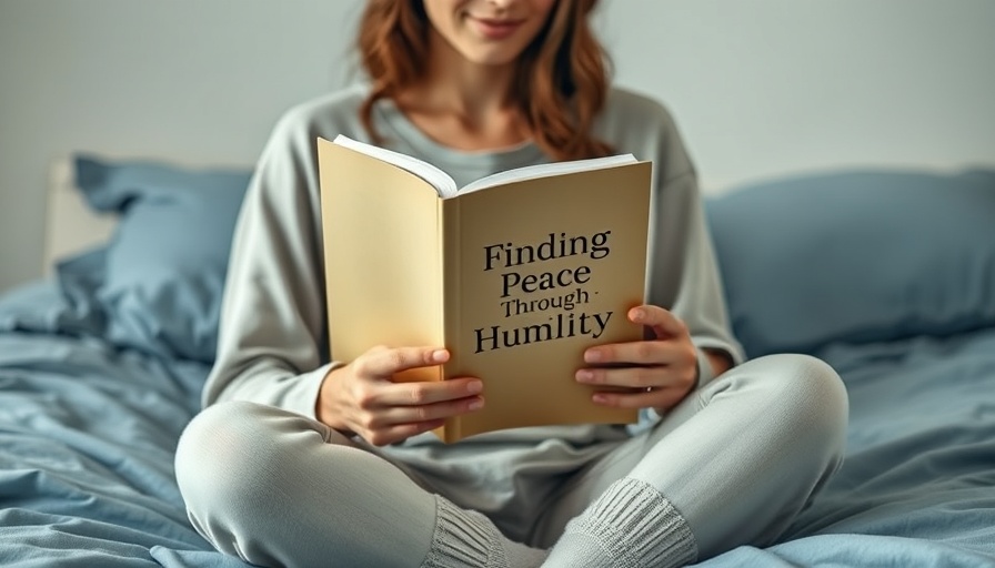 Finding peace through humility book held gently in hands on a soft bedspread.