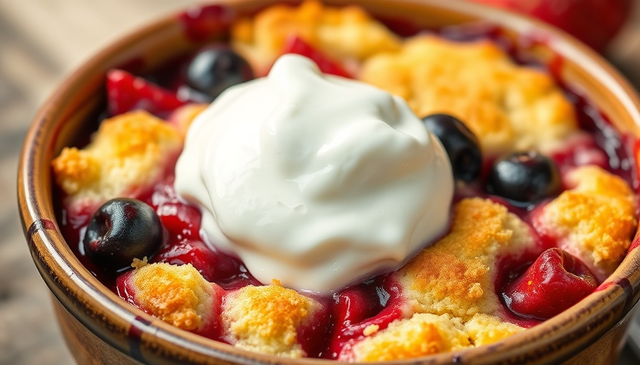Cottage Cheese Berry Cobbler with fresh berries and mint.