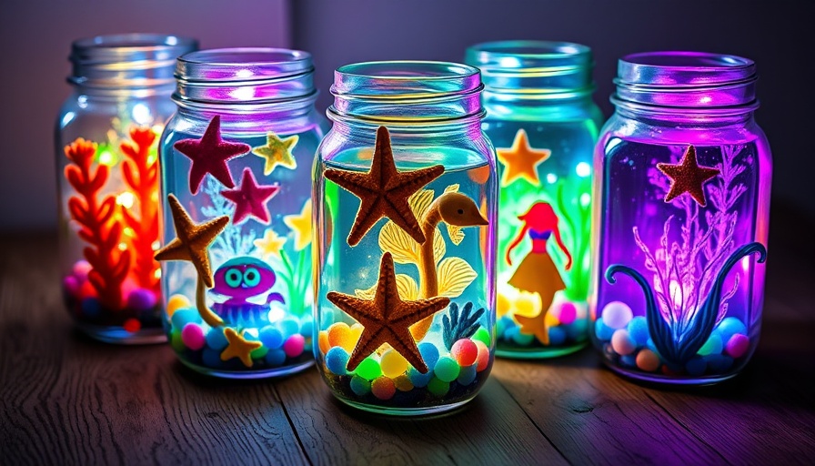 Colorful Mason Jar Aquarium Crafts with LED lighting.
