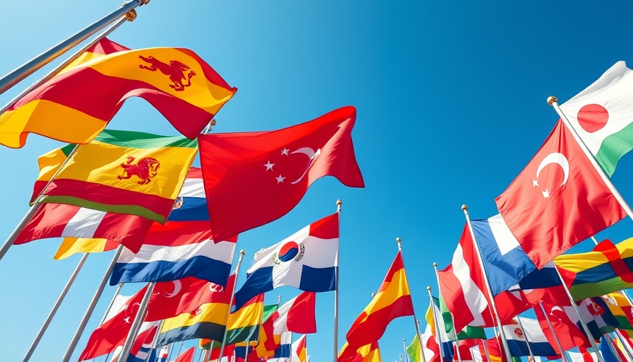 Vibrant international flags symbolizing global regulated aesthetic markets.