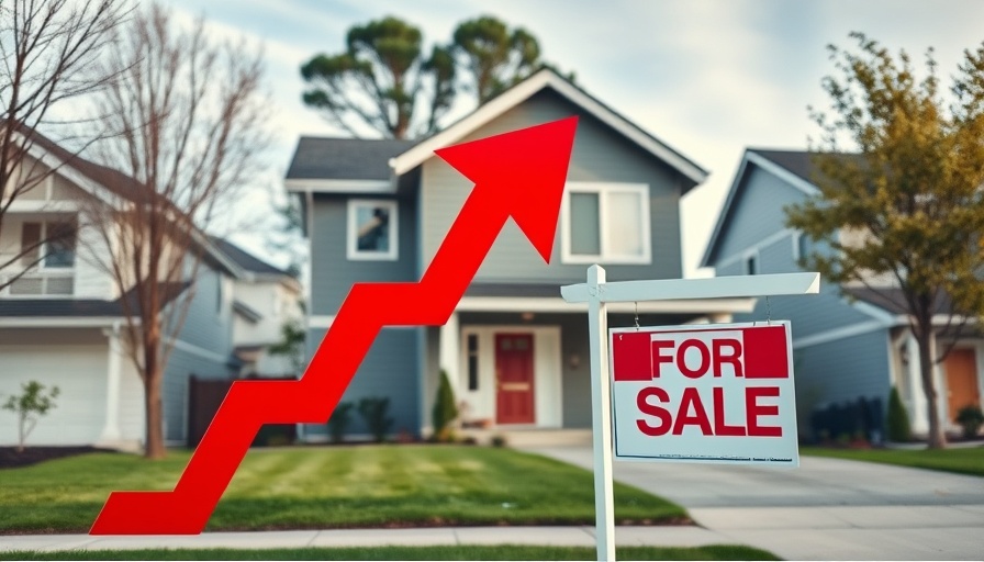 Increased housing inventory visual with arrow and for sale sign
