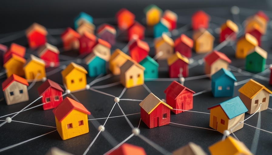 Interconnected colorful houses, representing HOA community concept.