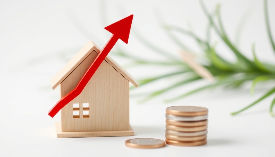 Real estate appreciation concept with a house, arrow, and coins.
