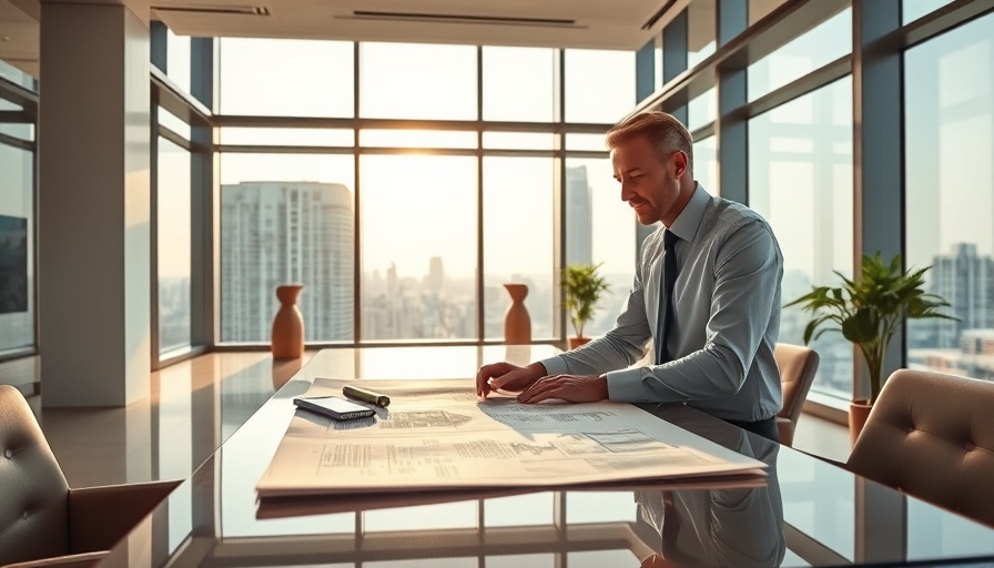 Professional property management scene in modern office space.