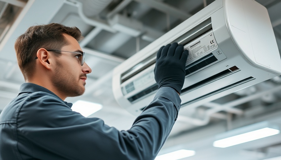 HVAC technician inspecting unit in commercial space