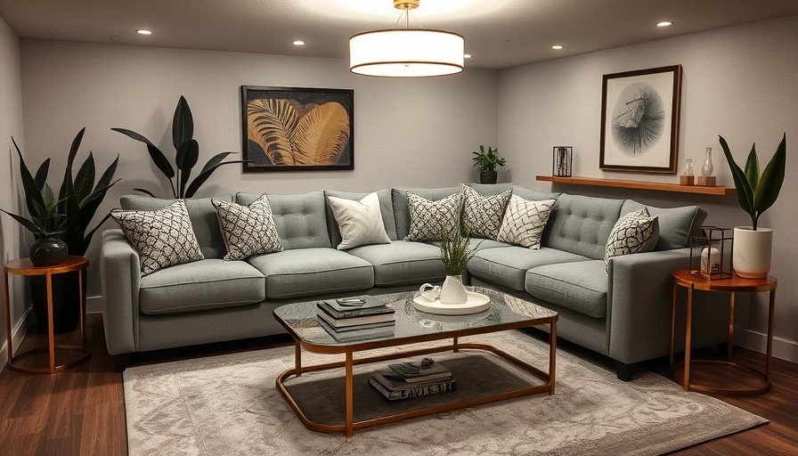 Modern cozy basement lounge and elegant decor.