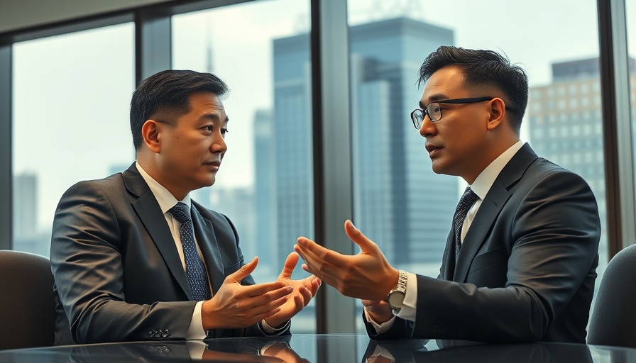 Businessmen discussing trends in selling real estate in Tokyo.
