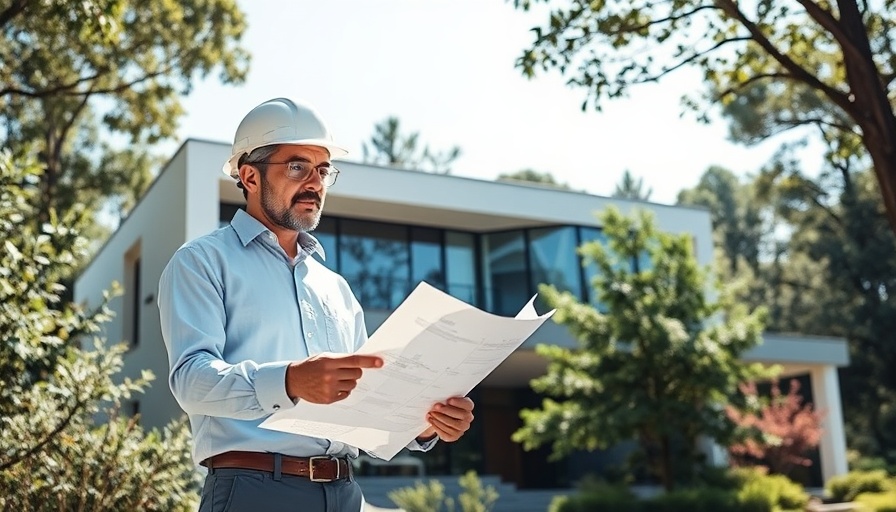 Buying land in Japan to build a house: Architect checking blueprints outside a modern home.