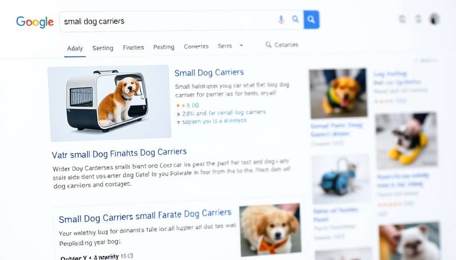 Google I/O 2025 updates on search interface showing dog carrier results.