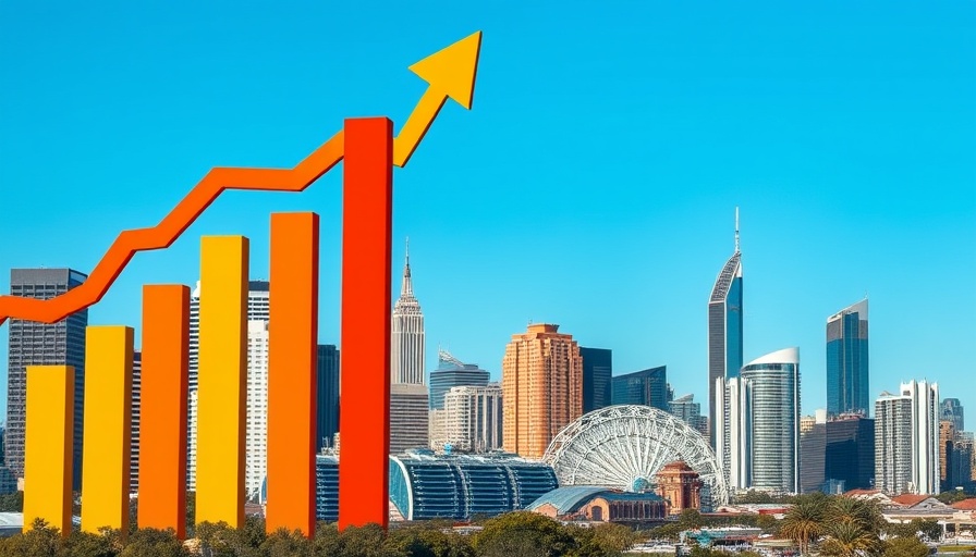 Bar chart showing housing values rise in Australia over city skyline