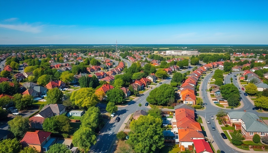 Navigating real estate market cycles in a suburban neighborhood aerial view.