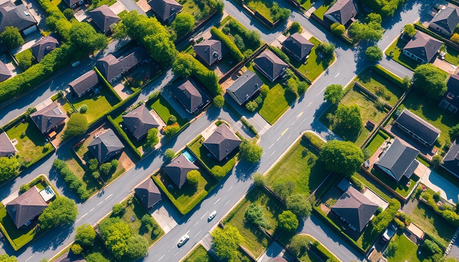 Aerial view of suburban neighborhood for property investment tips.