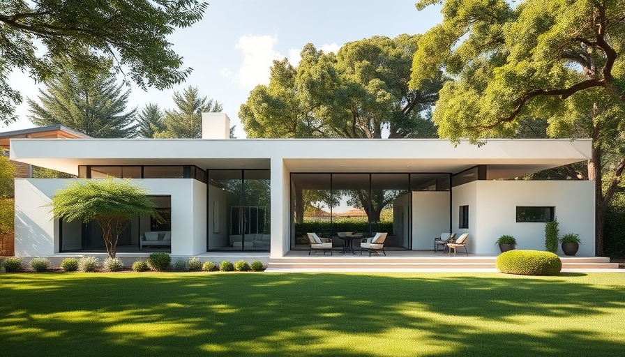 Mid-century modern estate with patio and greenery in Bloomfield Hills.