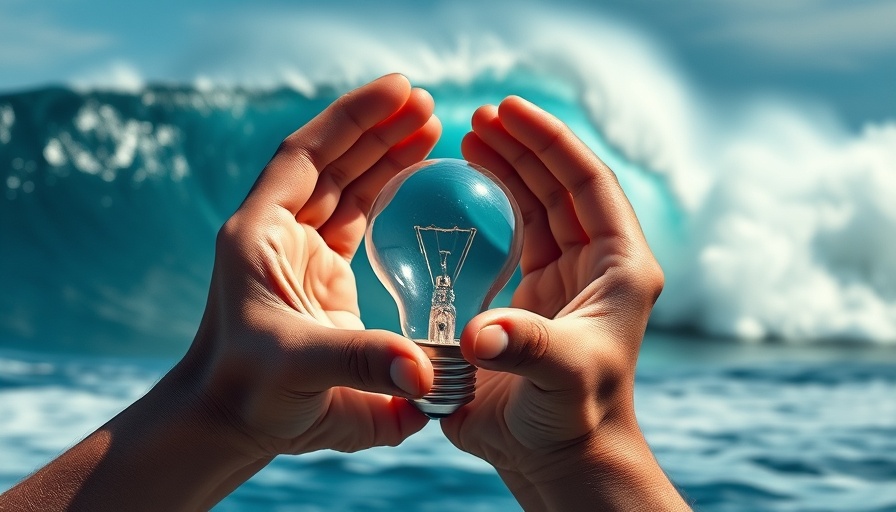 Hands holding lightbulb with wave backdrop, symbolizing innovation and energy.