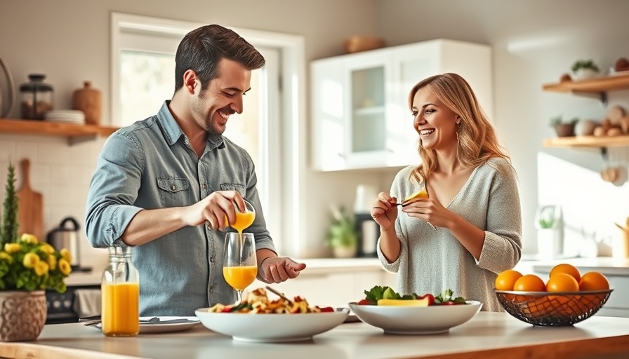 Joyful couple preparing a 30-minute healthy dinner in a cozy kitchen.