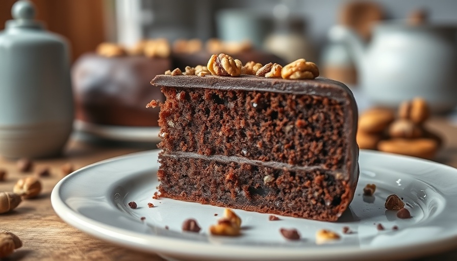 Vegan gluten-free German chocolate cake slice on a plate.
