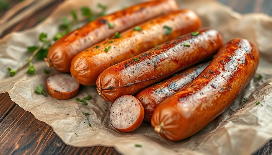 Raw and cooked sausages in DIY sausage making kits.