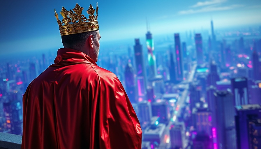Regal figure overlooking digital cityscape, symbolizing local expertise in commercial real estate.