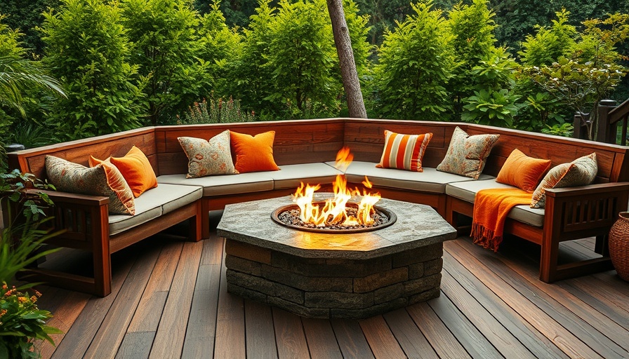 Stylish luxury garden deck ideas with fire pit and cozy seating.