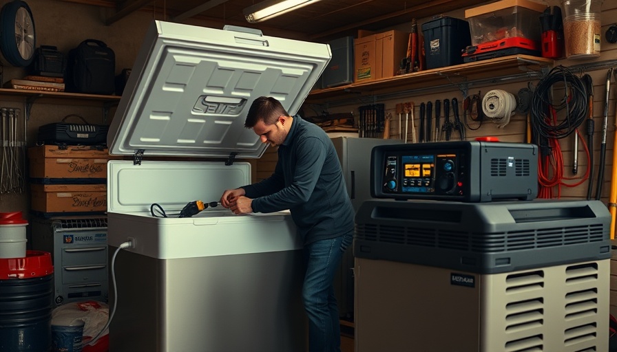 Man using Jackery power station in garage with freezer, Jackery Discounts