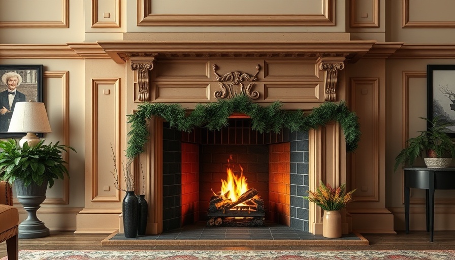 DIY Fireplace Molding Makeover with greenery in elegant living room