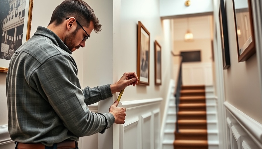 DIY stair wainscoting installation process by skilled man.