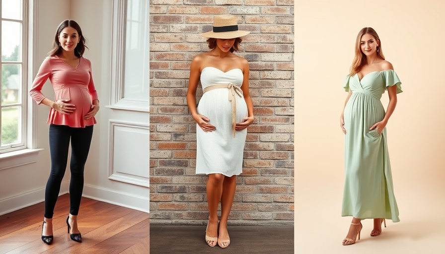 Women showcasing maternity sewing patterns in stylish dresses.