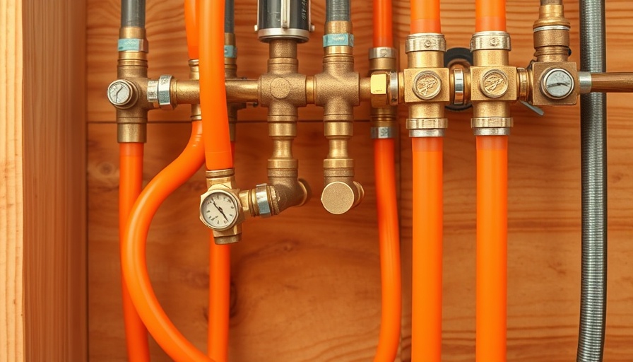 PEX pipe system for DIY projects in wall paneling, close-up.