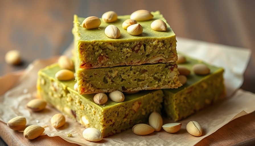Pistachio matcha almond flour bars stacked on parchment paper.