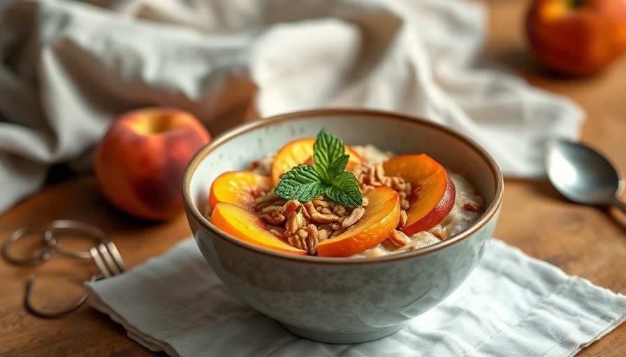 Peach cobbler oatmeal benefits with fresh toppings and vibrant colors