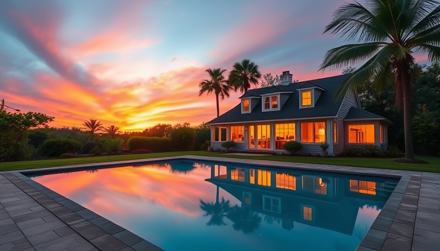 Cape Cod-style retreat in Studio City at sunset with pool and garden.