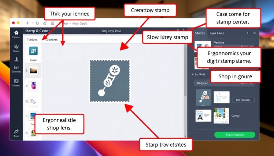 Digital stamp archiving interface with user guide annotations.