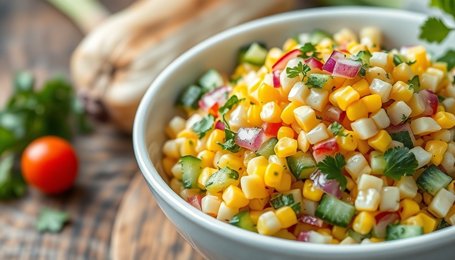 Mediterranean corn salad showcasing fresh vegetables with health benefits.