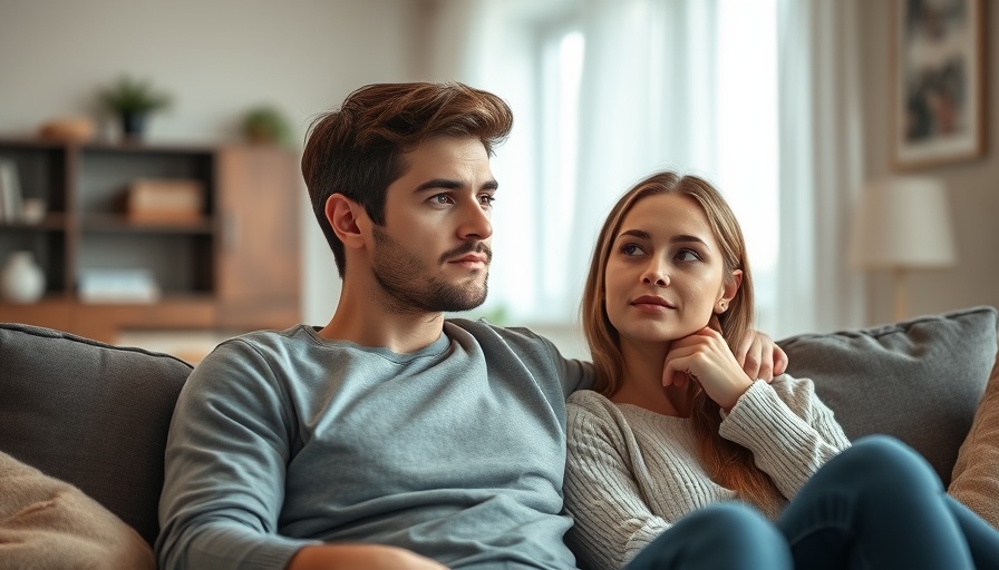 Young couple gazing and sitting together, reflecting a calm lifestyle.