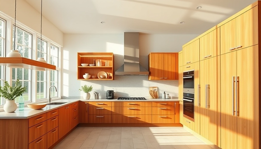 Modern kitchen with energy efficient appliances and wooden cabinets.